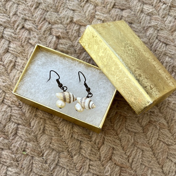 Jewelry - Elegant Shell and Pearl Earrings - Ready for Gift-Giving in Gold Box